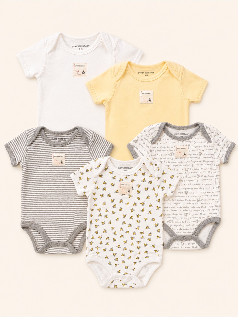 Burt's Bees Baby Yellow, White & Gray Short-Sleeve Onesie 5-Pack